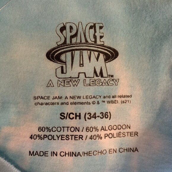 5/$25 Space Jam Small T Shirt Blue Tie Dye Graphic Tee Short Sleeved Slim Fit - Picture 3 of 6